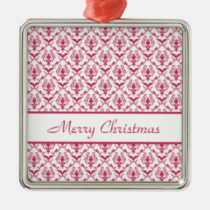 Pink Damask #2 customisable Metal Tree Decoration
