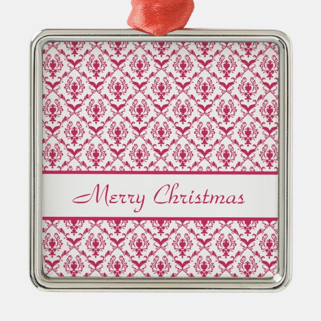 Pink Damask #2 customisable Metal Tree Decoration (Front)