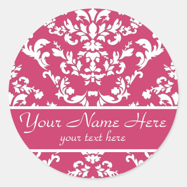 Pink Damask #3 customisable Classic Round Sticker (Front)