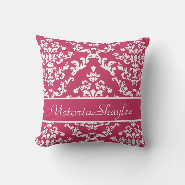 Pink Damask #3 customisable Cushion (Front)