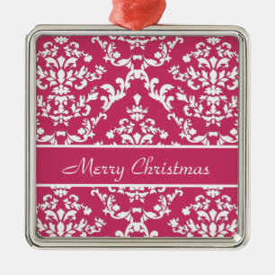 Pink Damask #3 customisable Metal Tree Decoration