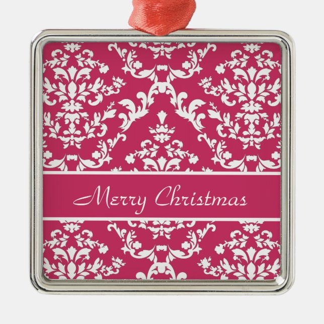 Pink Damask #3 customisable Metal Tree Decoration (Front)