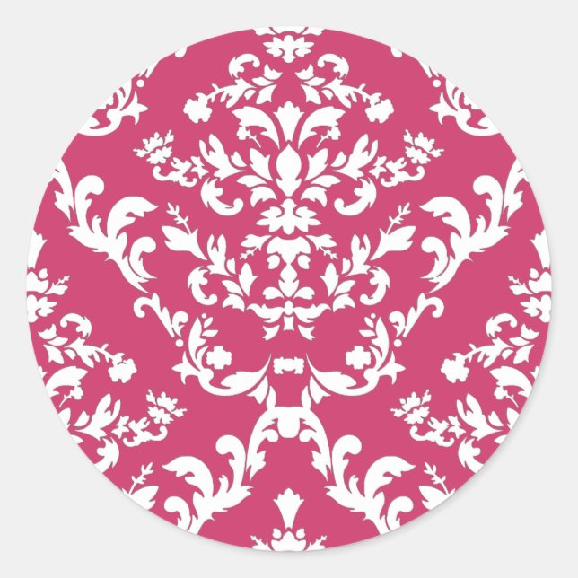 Pink Damask #3 @ VictoriaShaylee Classic Round Sticker (Front)