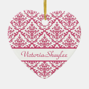 Pink Damask #4 customisable Ceramic Tree Decoration