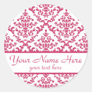 Pink Damask #4 customisable Classic Round Sticker