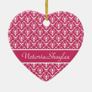 Pink Damask #5 customisable Ceramic Tree Decoration