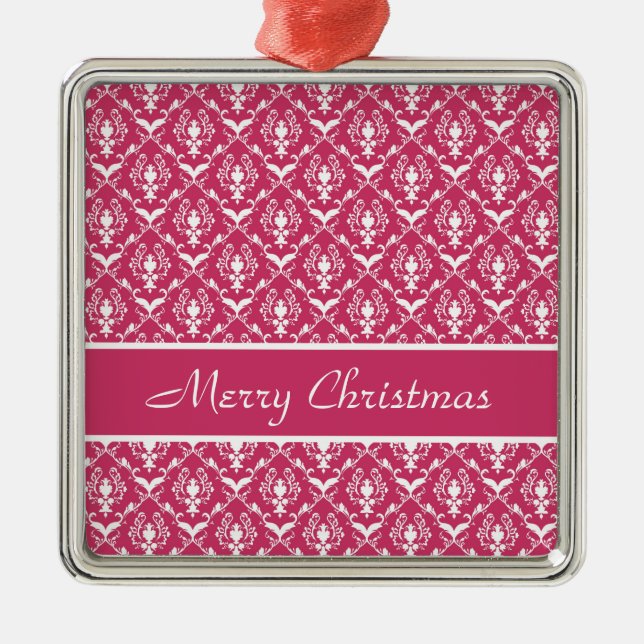 Pink Damask #5 customisable Metal Tree Decoration (Front)