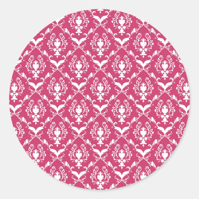 Pink Damask #5 @ VictoriaShaylee Classic Round Sticker (Front)