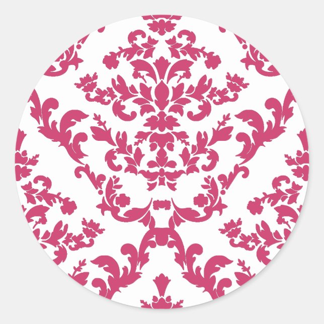 Pink Damask #6 @ VictoriaShaylee Classic Round Sticker (Front)