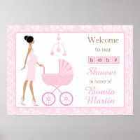 Pink Damask African American Woman Baby Shower