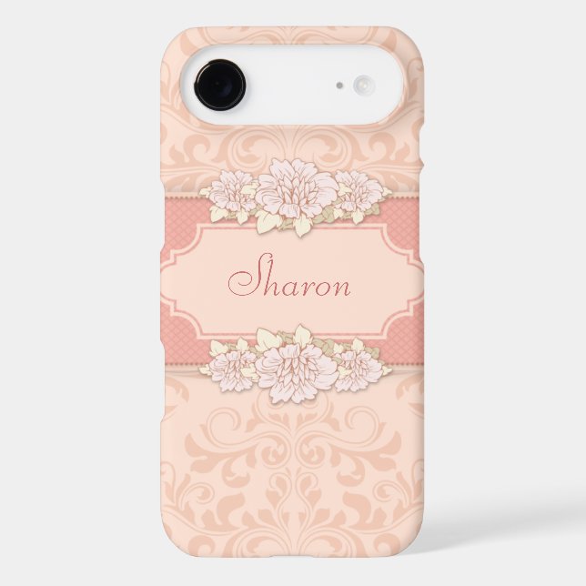 Pink Damask and Engraved Floral Personalised Case-Mate iPhone Case (Back)