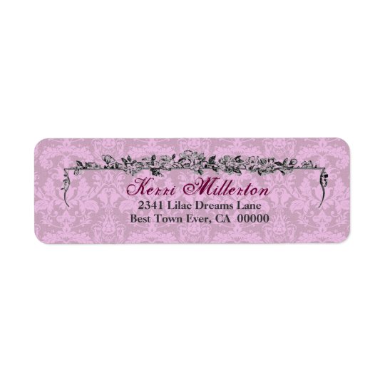 Pink Damask and Vintage Flowers G001 Return Address Label