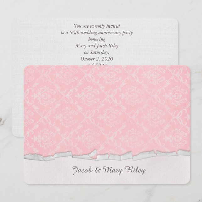 pink damask anniversary party invitation (Front/Back)