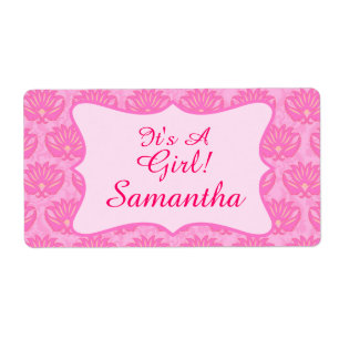 Pink Damask Baby Girl Name Personalised Birth