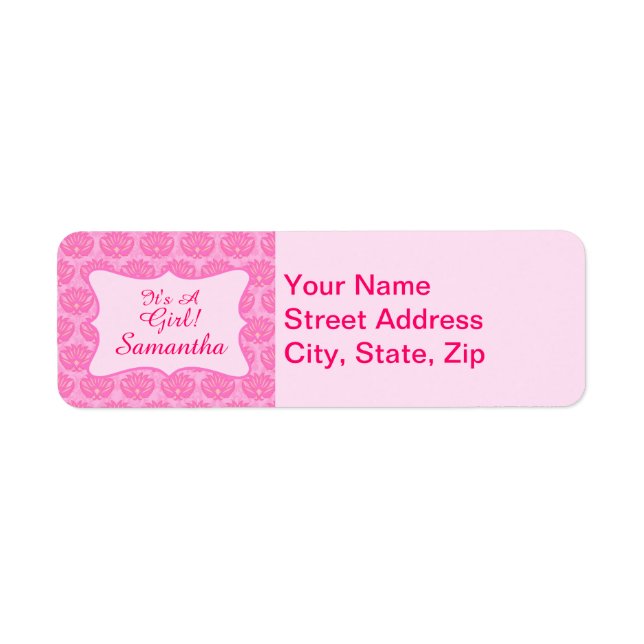 Pink Damask Baby Girl Name Personalised Birth (Front)