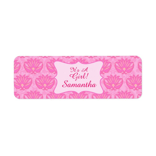 Pink Damask Baby Girl Name Personalised Birth (Front)