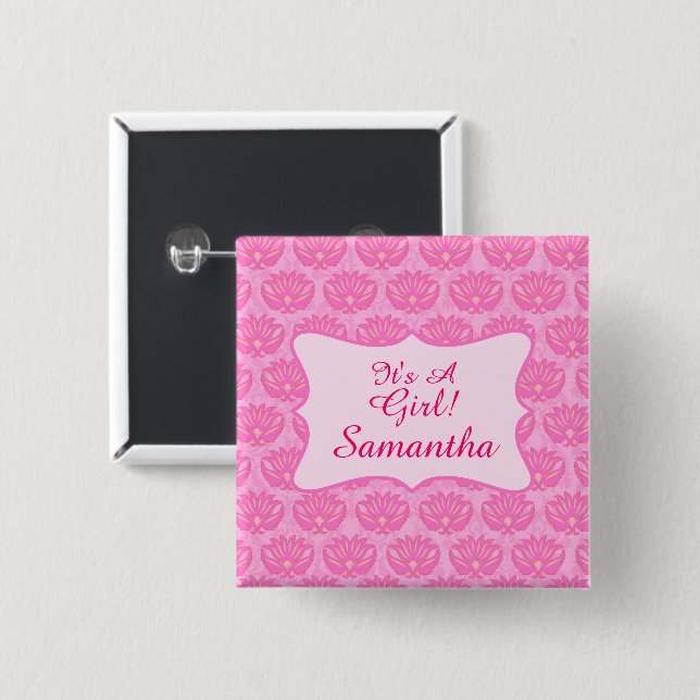 Pink Damask Baby Girl  Personalised Name Badge (Front & Back)
