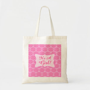Pink Damask Baby Its a Girl Birth Annoucement Tote Bag