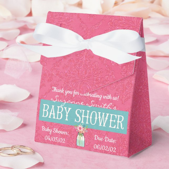Pink Damask Baby Shower Favour Box (Wedding)