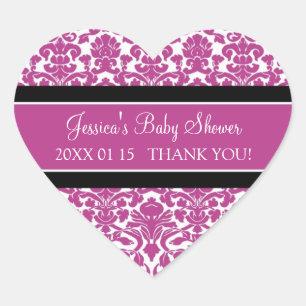 Pink Damask Baby Shower Favour Stickers