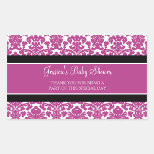 Pink Damask Baby Shower Favour Stickers