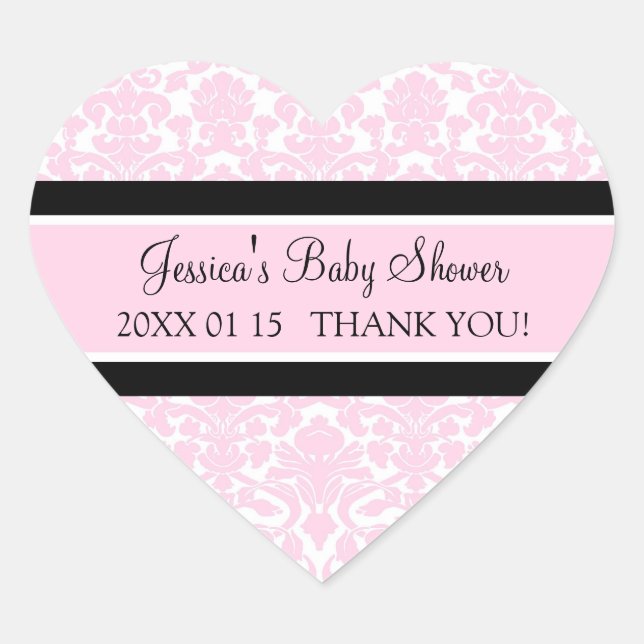 Pink Damask Baby Shower Favour Stickers (Front)