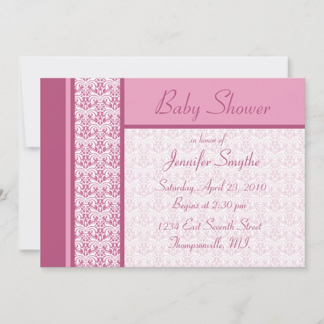 Pink Damask Baby Shower Invitation (Front)