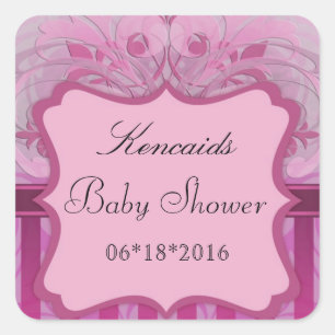 Pink Damask Baby Shower Square Sticker