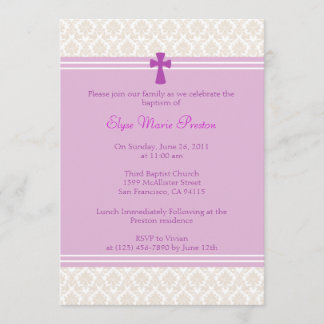 Pink Damask Baptism/Christening Invitation