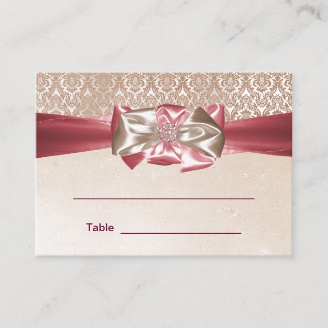 Pink Damask Bat Mitzvah Reception Table Cards (Front)