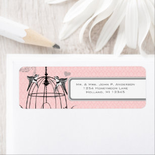 Pink Damask Birdcage Musical Notes and Heart