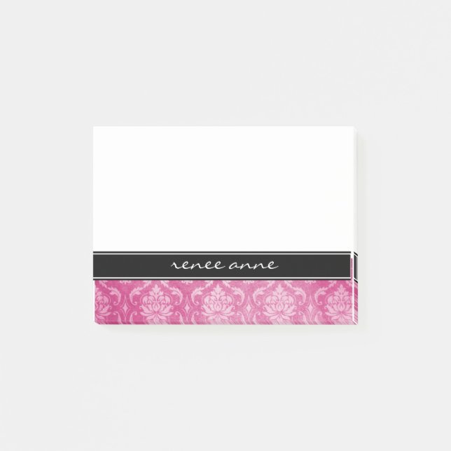 Pink Damask Black Personalised Post-it® Notes (Front)