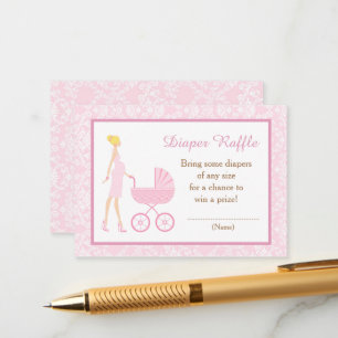 Pink Damask Blonde Baby Shower Diaper Raffle Enclosure Card