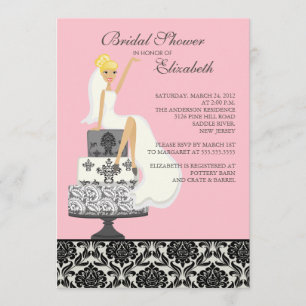 Pink Damask Blonde Bride Bridal Shower Invitation