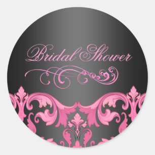 Pink Damask Bridal Shower Envelope Sticker/seal Classic Round Sticker