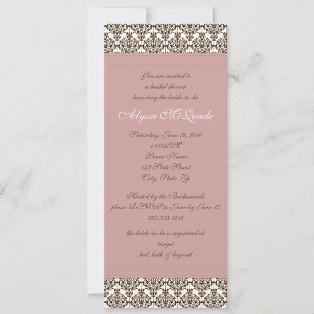 pink damask bridal shower invitation (Front)