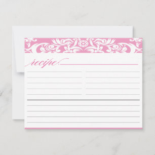 Pink Damask Bridal Shower Recipe Card