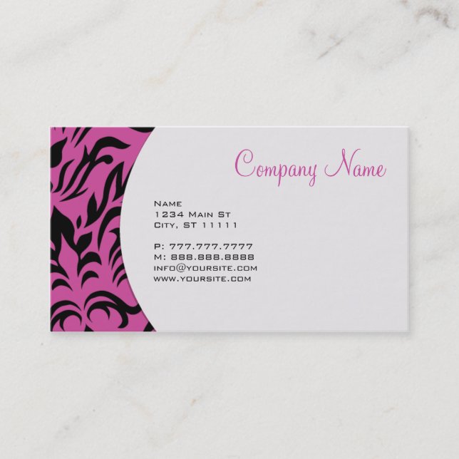 Pink Damask Business Card (Front)