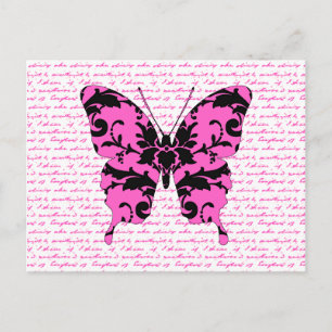 Pink Damask Butterfly Collage Postcard
