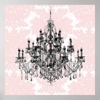 Pink Damask Chandelier Wall Art Print