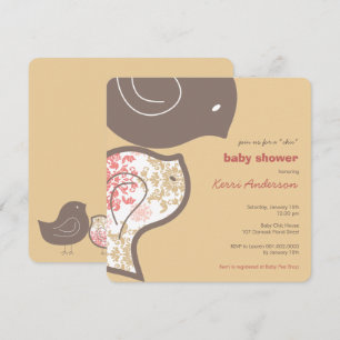 Pink Damask Chicks Baby Shower Party Invitation