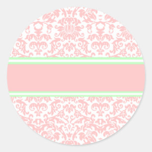 Pink Damask Classic Round Sticker
