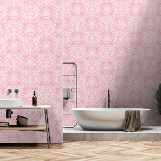 Pink Damask Colour Peel and Stick Removable Vinyl Wallpaper