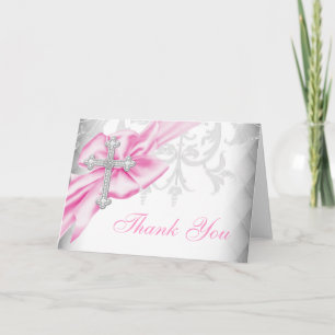 Pink Damask Cross Thank You
