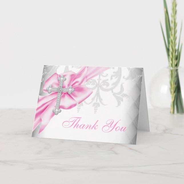 Pink Damask Cross Thank You (Front)