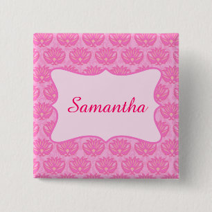 Pink Damask Custom Personalised Name Badge
