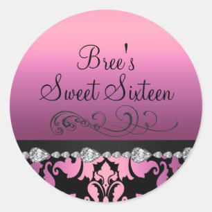Pink Damask & Diamond Sweet 16 Sticker