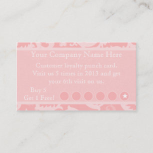 Pink Damask Discount Promotional Punch Card