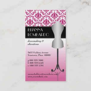 Pink Damask Fashion Dress Form Business Card