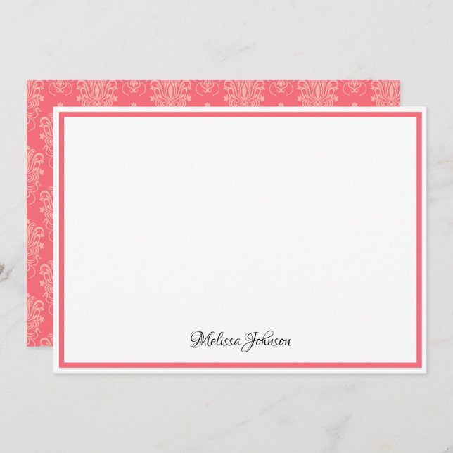 Pink Damask Floral Elegant Girly Monogram Card (Front/Back)